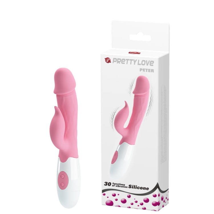 VIBRADOR ROSA COM DETALHE REALÍSTICO DUPLO ESTÍMULO COM 30 MODOS DE VIBRAÇÃO